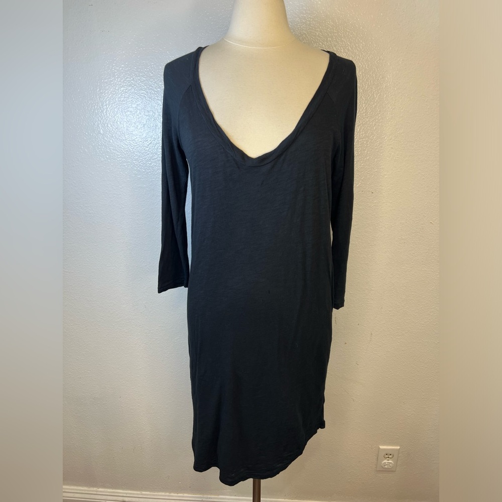 James Perse V-Neck Long Sleeve Cotton Sheath‎ Mini Lined Dress Size 2.